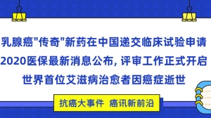 乳腺癌“传奇”新药在中国递交临床试验申请；2020医保最新消息公布，评审工作正式开启；世界首位艾滋病治愈者因癌症逝世